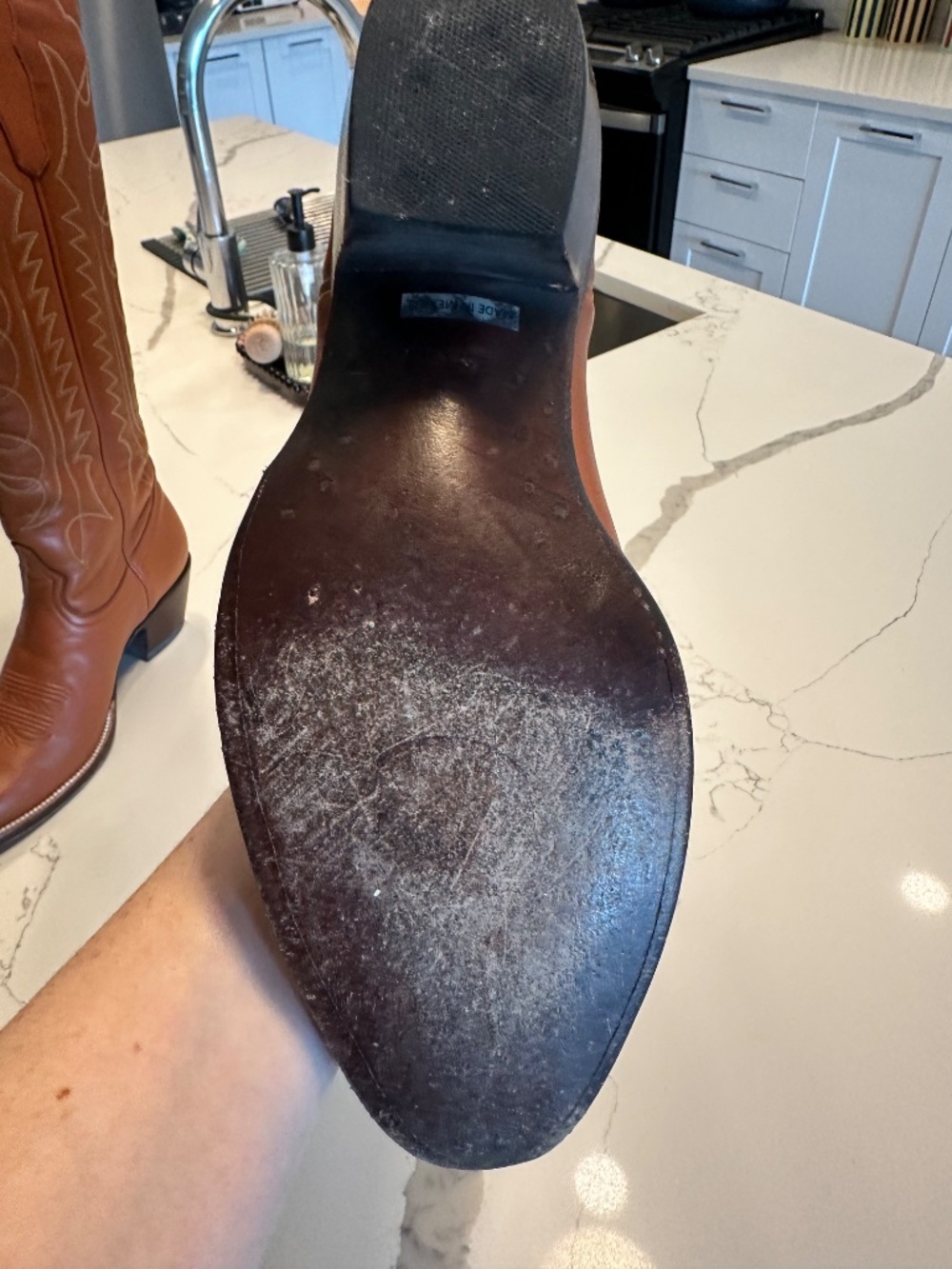 Handmade Calfskin Brown Tall Cowboy Boots - Picture 8 of 8